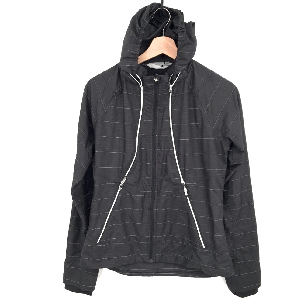 Athleta Black Hooded Lightweight Jacket with Subtle Stripe